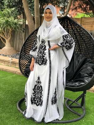 White  Aari & Stone Work Stitched Georgette Farasha Wedding Dress 1