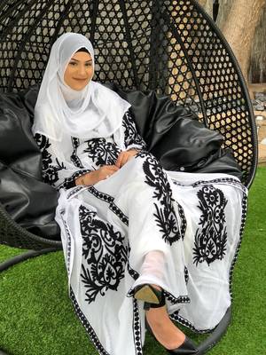 White  Aari & Stone Work Stitched Georgette Farasha Wedding Dress 2