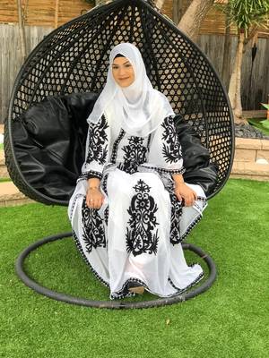 White  Aari & Stone Work Stitched Georgette Farasha Wedding Dress 3
