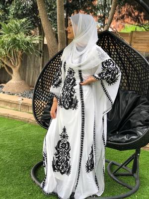 White  Aari & Stone Work Stitched Georgette Farasha Wedding Dress 4