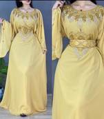 Beige Zari & Stone Work Stitched Georgette Farasha Wedding Dress