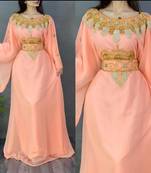 Peach Zari & Stone Work Stitched Georgette Farasha Wedding Dress