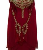 Maroon Zari & Stone Work Stitched Georgette Farasha Wedding Dress