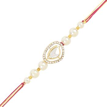 rakshabhandhan special kundan bhaiya bhabhi pearl hanging lumba bracelet rakhi combo set with roli chawal 3