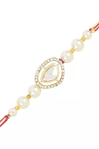 rakshabhandhan special kundan bhaiya bhabhi pearl hanging lumba bracelet rakhi combo set with roli chawal