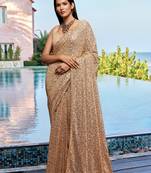 Beige Georgette Sequins Embroidery Work Saree