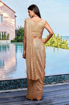 Beige georgette sequins embroidery work saree 2