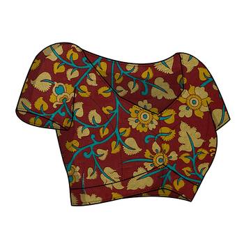 Mustard Chiffon Solid Kalmkari Printed Border Saree With Unstitched Blouse Piece 3