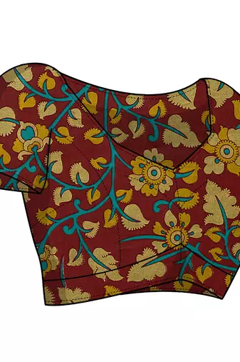 Mustard Chiffon Solid Kalmkari Printed Border Saree With Unstitched Blouse Piece