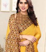 Mustard chiffon solid patola printed border saree with unstitched blouse piece