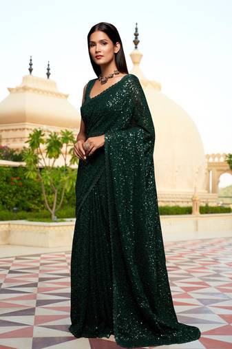 Trendmalls  Georgette Sequins Work Heavy Party Wear Saree With Blouse Piece