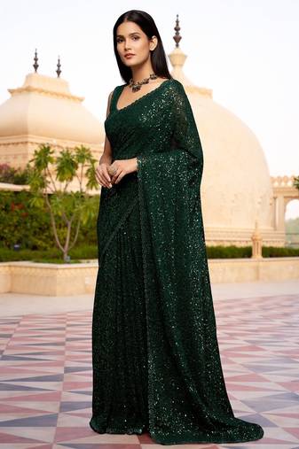 Trendmalls  Georgette Sequins Work Heavy Party Wear Saree With Blouse Piece