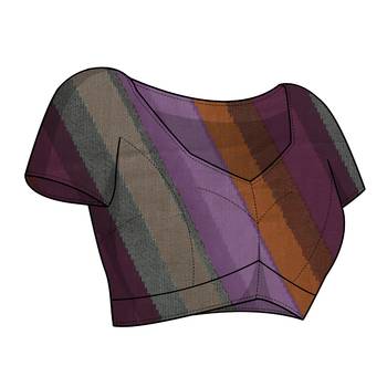 Purple Chiffon Solid Stripe Printed Border Saree With Unstitched Blouse Piece 5