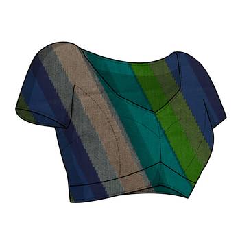Teal Chiffon Solid Stripe Printed Border Saree With Unstitched Blouse Piece 4