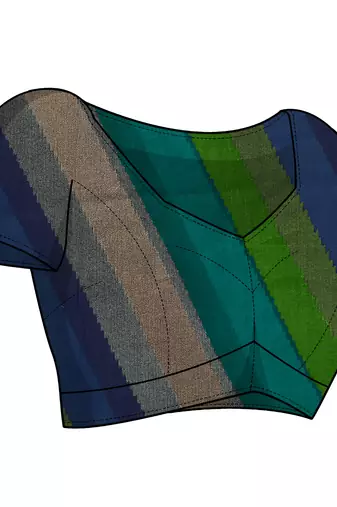 Teal Chiffon Solid Stripe Printed Border Saree With Unstitched Blouse Piece