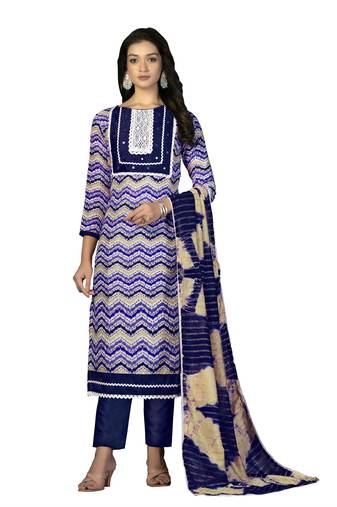 Women's multi unstitched designer print and mirror work with fancy border cotton dress material (m-msmfc11232a)