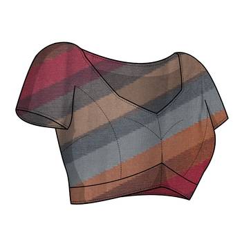 Grey chiffon solid stripe printed border saree with unstitched blouse piece 5