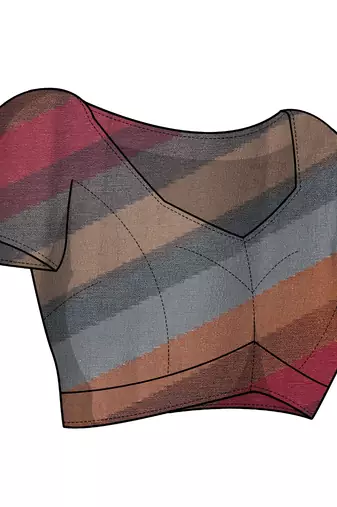 Grey chiffon solid stripe printed border saree with unstitched blouse piece