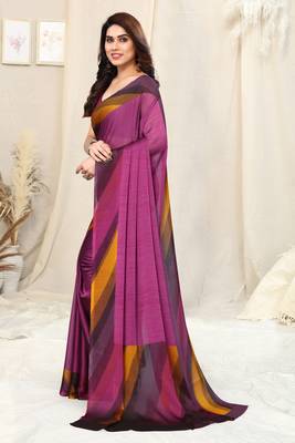 Magenta Chiffon Solid Stripe Printed Border Saree With Unstitched Blouse Piece 3