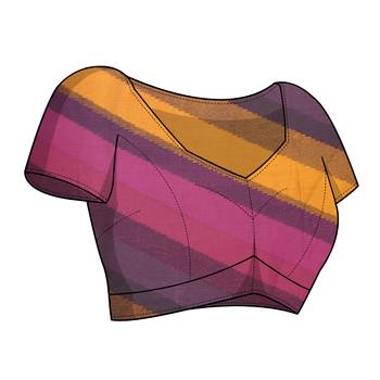 Magenta Chiffon Solid Stripe Printed Border Saree With Unstitched Blouse Piece 5
