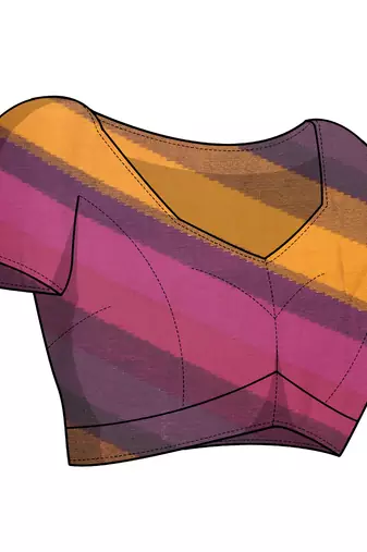 Magenta Chiffon Solid Stripe Printed Border Saree With Unstitched Blouse Piece