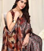 Dusty pink chiffon leaf print cheked saree with unstitched blouse piece