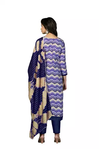 Women's multi designer print and mirror work with fancy border cotton dress material