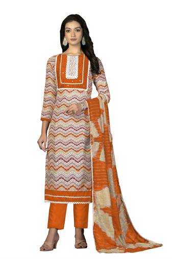 Women's multi unstitched designer print and mirror work with fancy border cotton dress material (m-msmfc11232b)