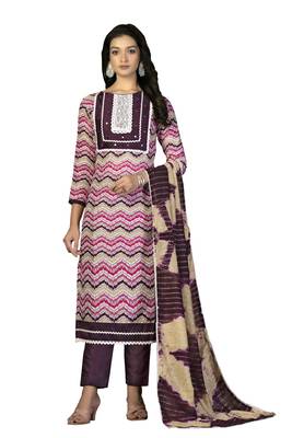 Women's multi designer print and mirror work with fancy border cotton dress material 2