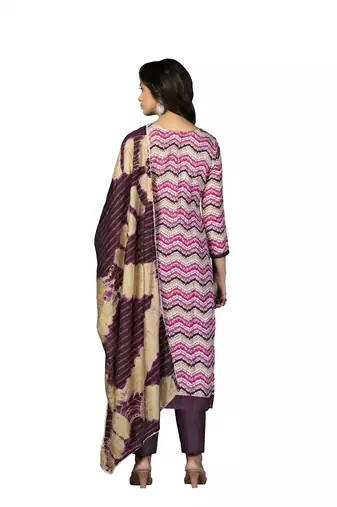 Women's multi designer print and mirror work with fancy border cotton dress material