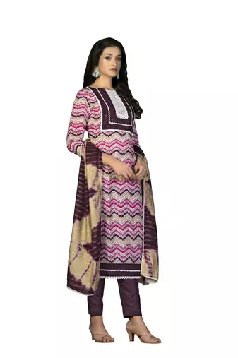 Women's multi designer print and mirror work with fancy border cotton dress material