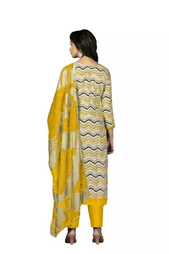 Women's multi designer print and mirror work with fancy border cotton dress material