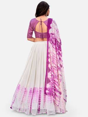 Purple & White Shibori Printed Semi-Stitched Lehenga & Unstitched Blouse With Dupatta 5
