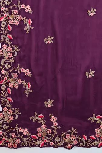 Trendmalls Purple Silk blend Embroidered Saree With Blouse 