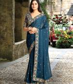 Trendmalls  Morpeach Rangoli Silk Heavy Embroidered Party Wear Saree With Blouse