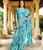 Trendmalls  Sky Blue Heavy Georgette Heavy Print and Embroidered Party Wear Saree With Blouse