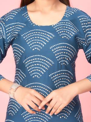 Aarika girls blue-white colour cotton printed kurti legging set 5