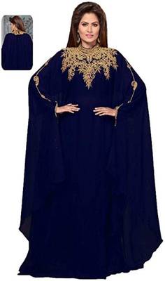 Navy-Blue Zari & Stone Work Stitched Georgette Abaya Wedding Dress 1