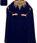 Navy-Blue Zari & Stone Work Stitched Georgette Abaya Wedding Dress