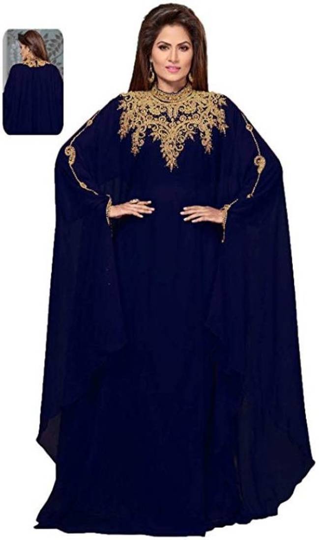 Navy-Blue Zari & Stone Work Stitched Georgette Abaya Wedding Dress