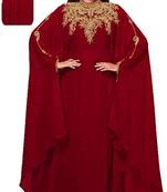 Maroon Zari & Stone Work Stitched Georgette Abaya