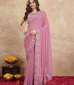 Trendmalls Pink Georgette Embroidery Work Trendy Saree