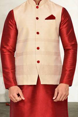 Cream Jacket Jharna Silk Kurta Pajama 4
