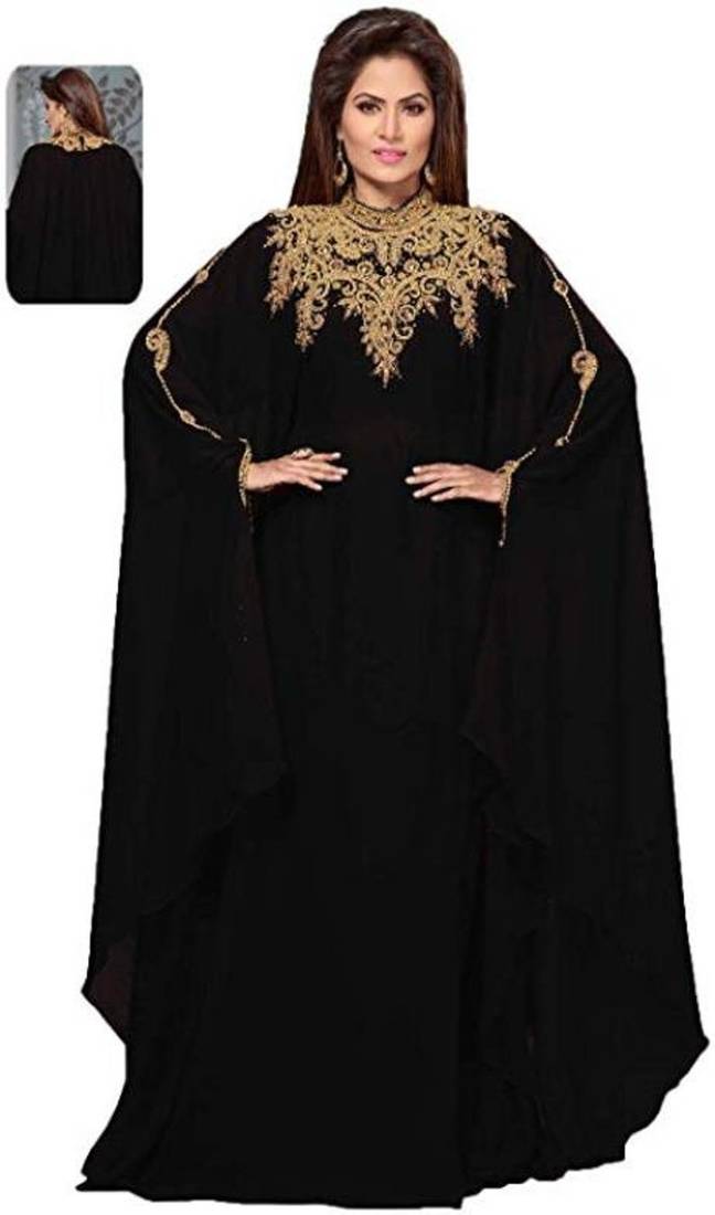Black Zari & Stone Work Stitched Georgette Abaya Wedding Dress