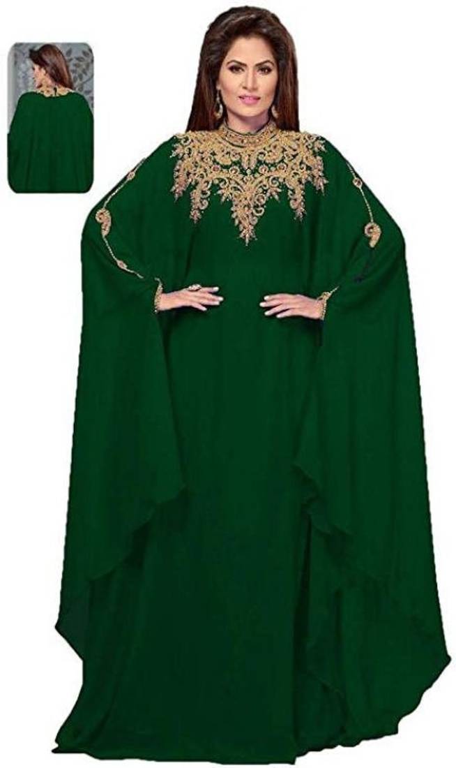 Green Zari & Stone Work Stitched Georgette Abaya Dress