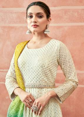 White sequins georgette semi-stitch with dupatta 2