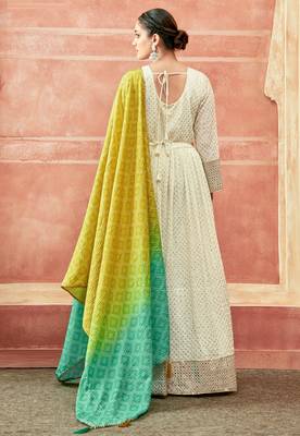 White sequins georgette semi-stitch with dupatta 3