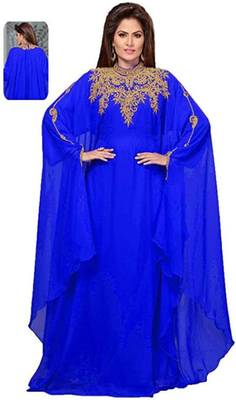 Blue Zari & Stone Work Stitched Georgette Abaya Wedding Dress 3