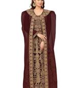 Brown Aari & Stone Work Stitched Georgette Kaftan Wedding Dress