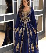 Navy Blue Georgette Stone and Zari Work Wedding Kaftan